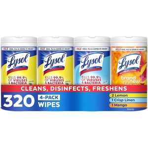 Lysol Disinfecting Wipes, Cleaner, Lemon + Mango + Linen, 80 ct. (4 Pack) | All Purpose Cleaner, Sanitizing, Deodorizing, Apartment Essentials, Back To School Cleaning Supplies, Kitchen & Bathroom Wipe(80 Count (Pack of 4))