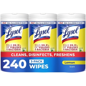 Lysol Disinfecting Wipes, Multi-Surface Cleaner, Lemon, 80 ct. (3 Pack) | All Purpose Cleaner, Sanitizing, Deodorizing, Apartment Essentials, Back To School Cleaning Supplies, Kitchen & Bathroom Wipe(Lemon and Lime Blossom)