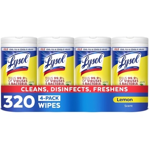 Lysol Disinfecting Wipes, Multi-Surface Cleaner, Lemon, 80 ct. (4 Pack) | All Purpose Cleaner, Sanitizing, Deodorizing, Apartment Essentials, Back To School Cleaning Supplies, Kitchen & Bathroom Wipe