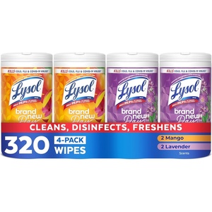 Lysol Dual Action Disinfectant Wipes, Multi-Surface Antibacterial Scrubbing Wipes, Dorm Room Essentials, Citrus Scent, 75ct (Pack of 4), Packaging May Vary(Mango + Lavender)