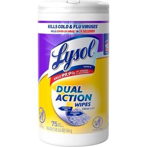 Lysol Dual Action Disinfectant Wipes, Multi-Surface Antibacterial Scrubbing Wipes, For Disinfecting and Cleaning, Citrus Scent, 75ct(75 count)