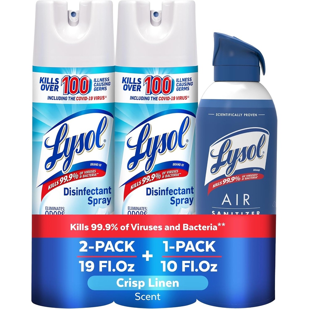 image:imageLysol Bundle containing x2 Lysol Disinfectant Spray for Hard and Soft Surfaces Crisp Linen 19 Fl Oz  Lysol Air Sanitizer Spray For Air Sanitization and Odor Elimination White Linen 10 Fl OzCrisp LinenWhite Linen