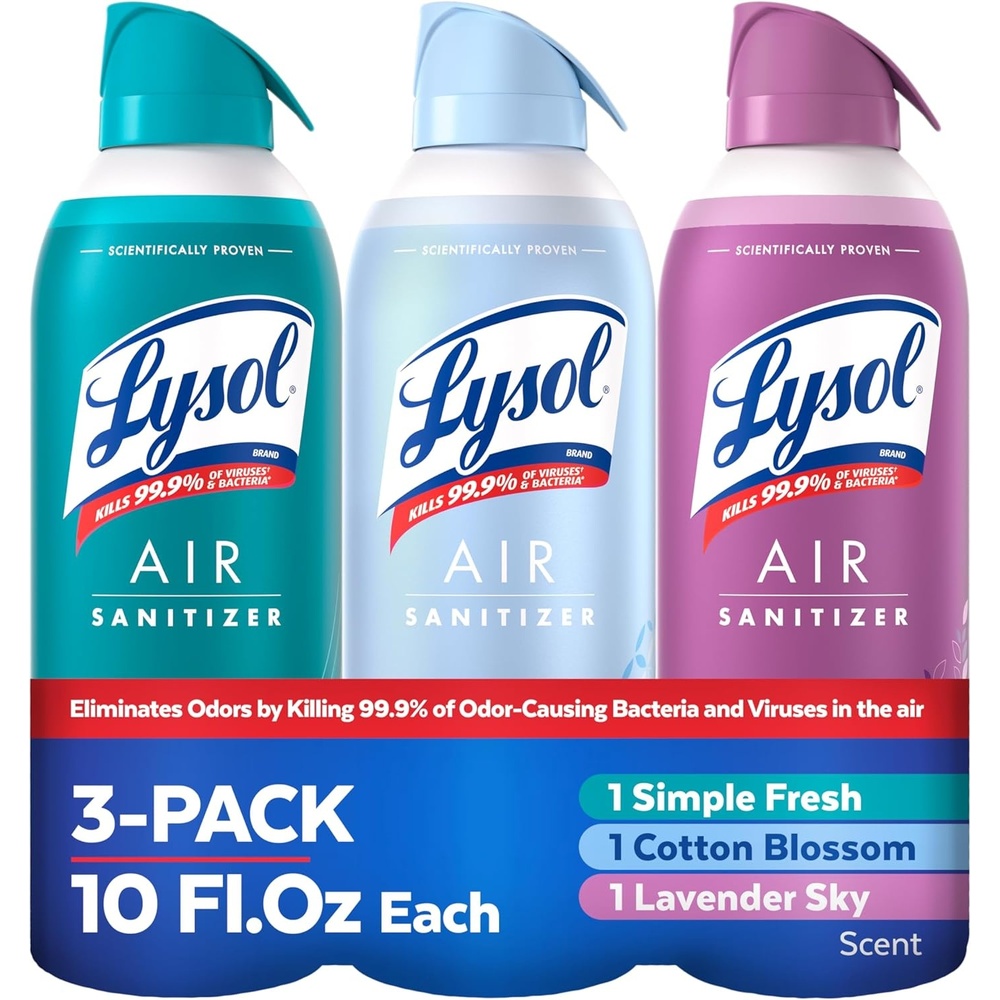image:imageLysol Bundle containing x2 Lysol Disinfectant Spray for Hard and Soft Surfaces Crisp Linen 19 Fl Oz  Lysol Air Sanitizer Spray For Air Sanitization and Odor Elimination White Linen 10 Fl OzSimple Fresh  Cotton Blossom  Lavender Sky