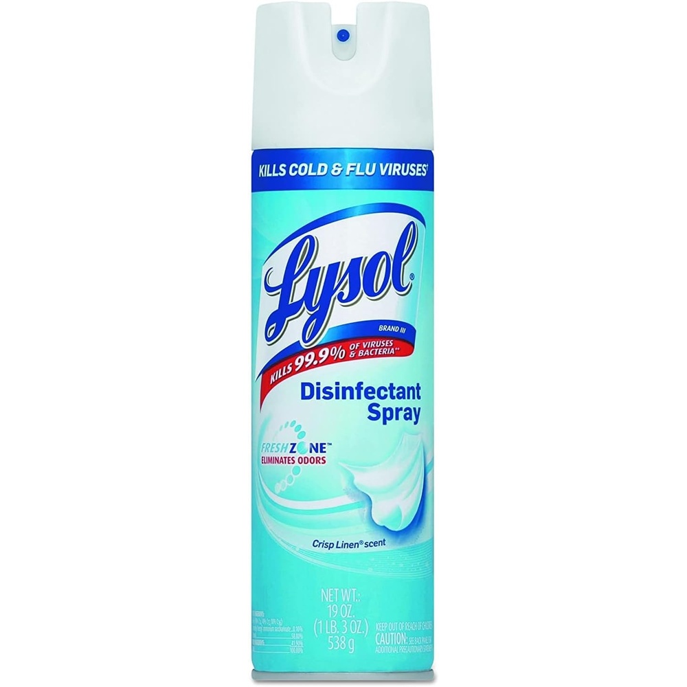 image:imageLysol Disinfectant Spray Household Essential Cleaning Supplies MultiPurpose Room Spray Antibacterial Sanitizer Spray Upholstery Deodorizer Home and Bathroom Crisp Linen19 Fl Ozwhite