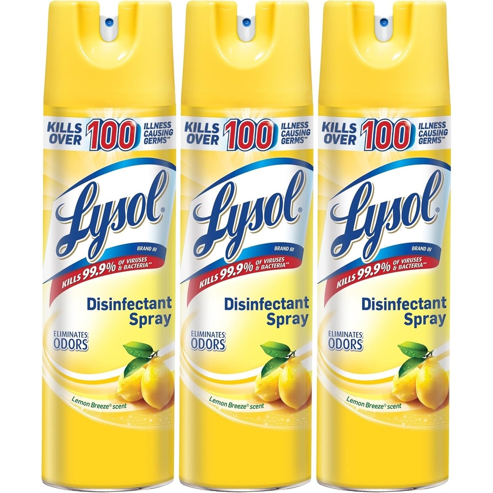 image:imageLysol Disinfectant Spray Household Essential Cleaning Supplies MultiPurpose Room Spray Antibacterial Sanitizer Spray Upholstery Deodorizer Home and Bathroom Crisp Linen19 Fl OzYellow