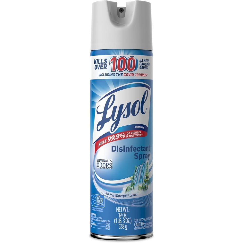image:imageLysol Disinfectant Spray Household Essential Cleaning Supplies MultiPurpose Room Spray Antibacterial Sanitizer Spray Upholstery Deodorizer Home and Bathroom Crisp Linen19 Fl Oz Pack of 12Spring Waterfall