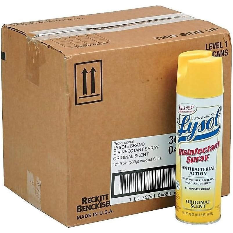 image:imageLysol Disinfectant Spray Household Essential Cleaning Supplies MultiPurpose Room Spray Antibacterial Sanitizer Spray Upholstery Deodorizer Home and Bathroom Crisp Linen19 Fl OzNatural