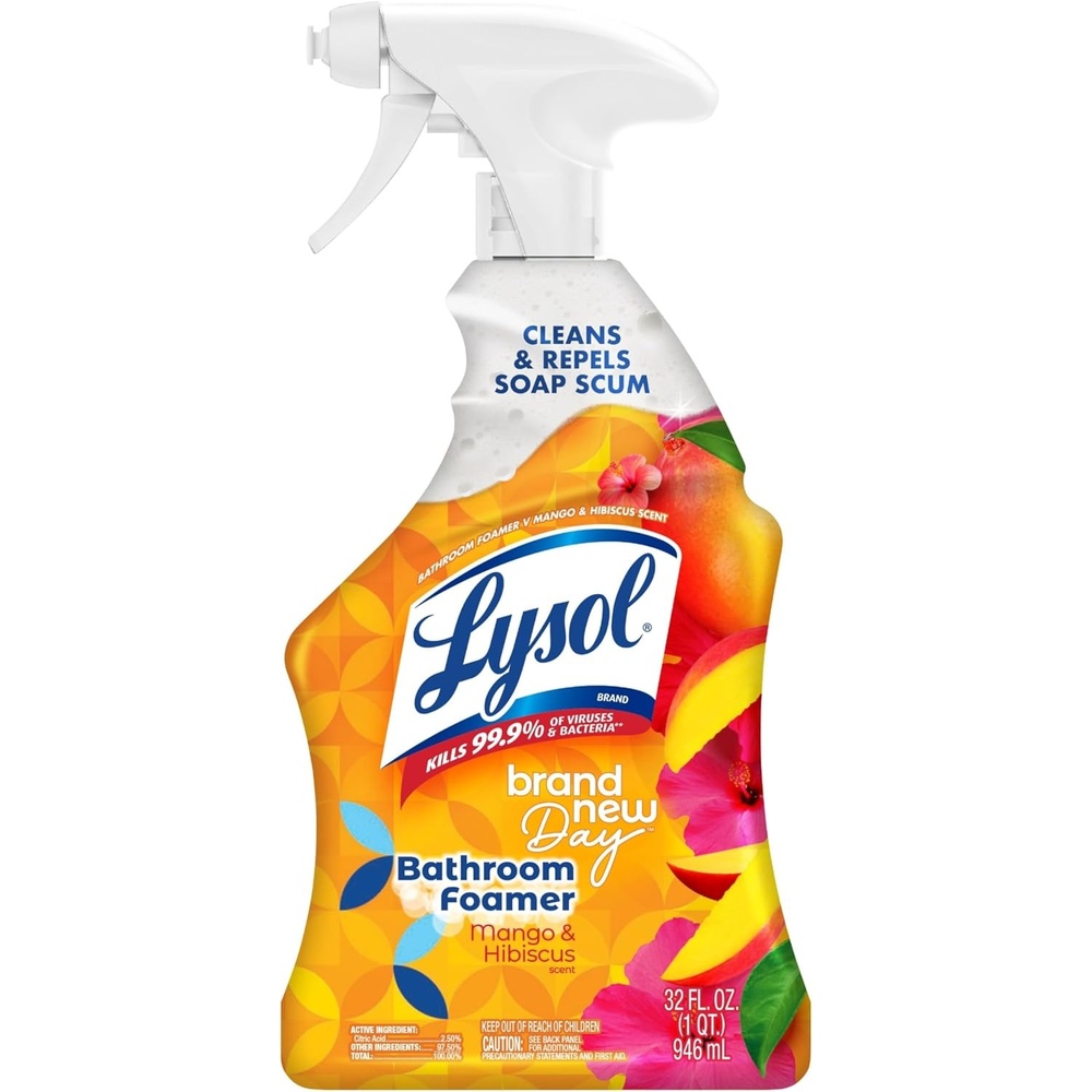 image:imageLysol Power Foaming Bathroom CleanerMultipurpose Cleaner For ShowersBathtubsSinksDisinfectant Spray Kills 999 Of GermsZero Bleach Cleaning Spray32 OzPack of 3Mango  Hibiscus