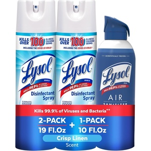 Lysol Bundle containing x2 Lysol Disinfectant Spray for Hard and Soft Surfaces, Crisp Linen, 19 Fl. Oz + Lysol Air Sanitizer Spray, For Air Sanitization and Odor Elimination, White Linen, 10 Fl. Oz(Crisp Linen/White Linen)