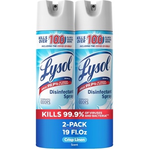 Lysol Disinfectant Spray, Household Cleaning Supplies, Disinfecting Multi-Purpose Room Spray, Antibacterial Sanitizer, Deodorizer, Kills Hantavirus, Crisp Linen + Mango & Hibiscus, 19 Fl Oz, 3-Pack(Linen)