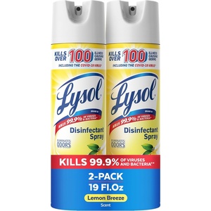 Lysol Disinfectant Spray, Household Cleaning Supplies, Disinfecting Multi-Purpose Room Spray, Antibacterial Sanitizer, Deodorizer, Kills Hantavirus, Lemon Breeze, 19 Fl Oz (Pack of 2)(Lemon Breeze)