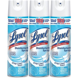 Lysol Disinfectant Spray, Household Essential Cleaning Supplies, Multi-Purpose Room Spray, Antibacterial Sanitizer Spray, Upholstery Deodorizer, Home and Bathroom, Crisp Linen,19 Fl Oz(Blue)