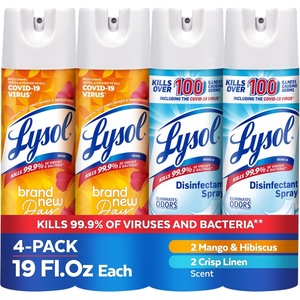 Lysol Disinfectant Spray, Sanitizing and Antibacterial Spray, For Disinfecting and Deodorizing, Mango & Hibiscus and Crisp Linen, 19 Fl. Oz (Pack of 4)(Crisp Linen + Mango)