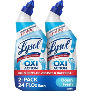 Lysol Toilet Bowl Cleaner, Max Strength Bathroom Cleaning Supplies, Toilet Bowl Cleaner Clinging Gel, Home Essential, Instant Stain Removal, Disinfecting and Deodorizing, Bleach Free, 24 oz (4ct)(Hydrogen Peroxide)