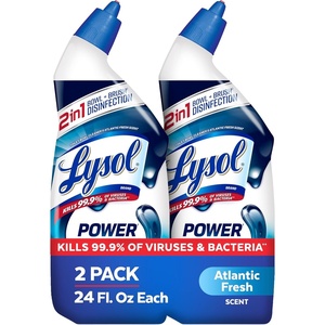 Lysol Toilet Bowl Cleaner, Max Strength Bathroom Cleaning Supplies, Toilet Bowl Cleaner Clinging Gel, Home Essential, Instant Stain Removal, Disinfecting and Deodorizing, Bleach Free, 24 oz (4ct)(Atlantic Fresh)