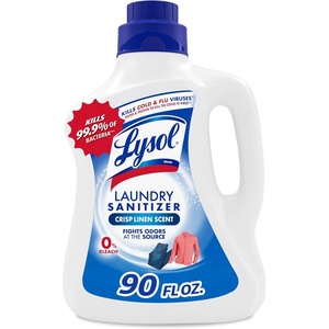 Lysol Tough Odor Eliminator Laundry Sanitizer Additive, Sanitizing Liquid for Gym Clothes and Activewear, 0% Bleach, Eliminates Odor Causing Bacteria, 90oz(Crisp Linen)